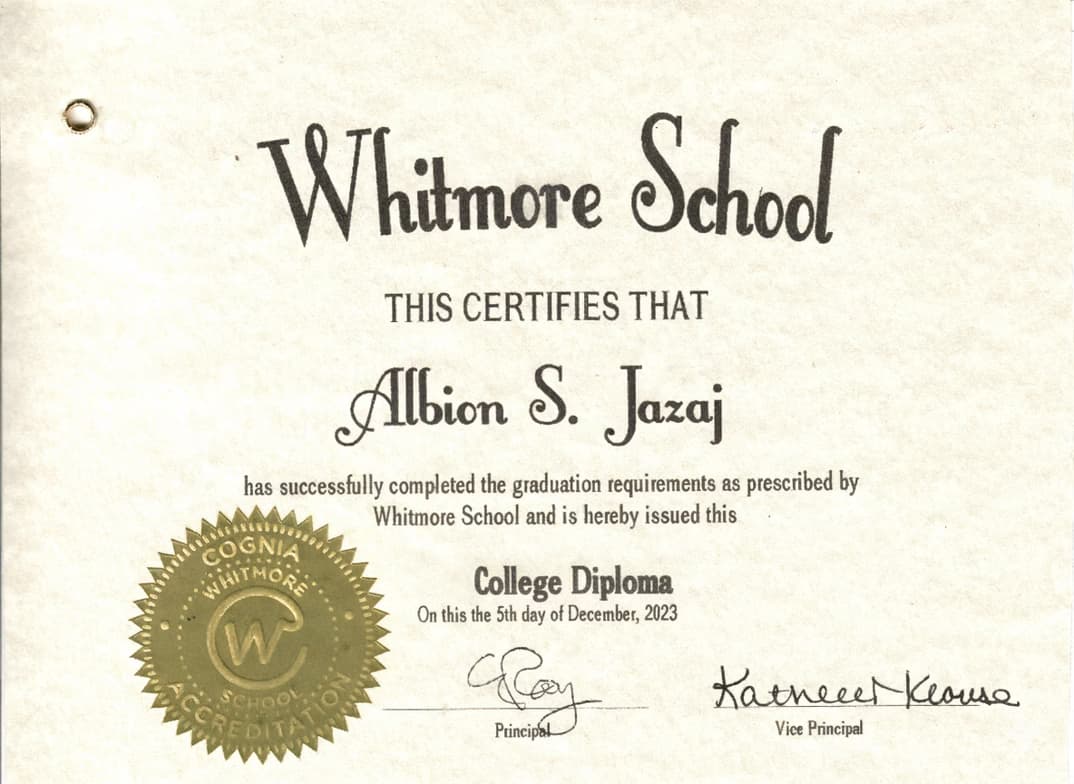 Verified degree or teaching certification of Albion 