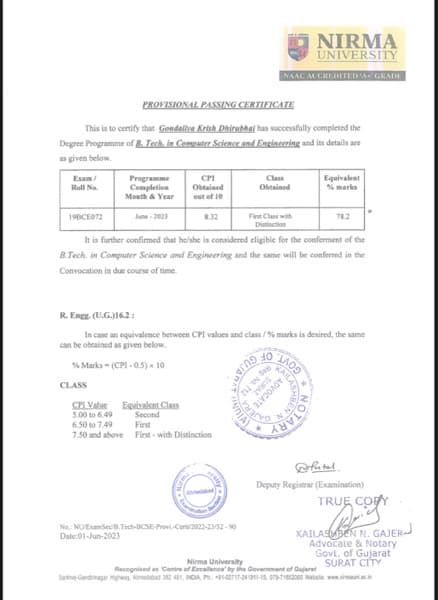 Krish graduated from Nirma University