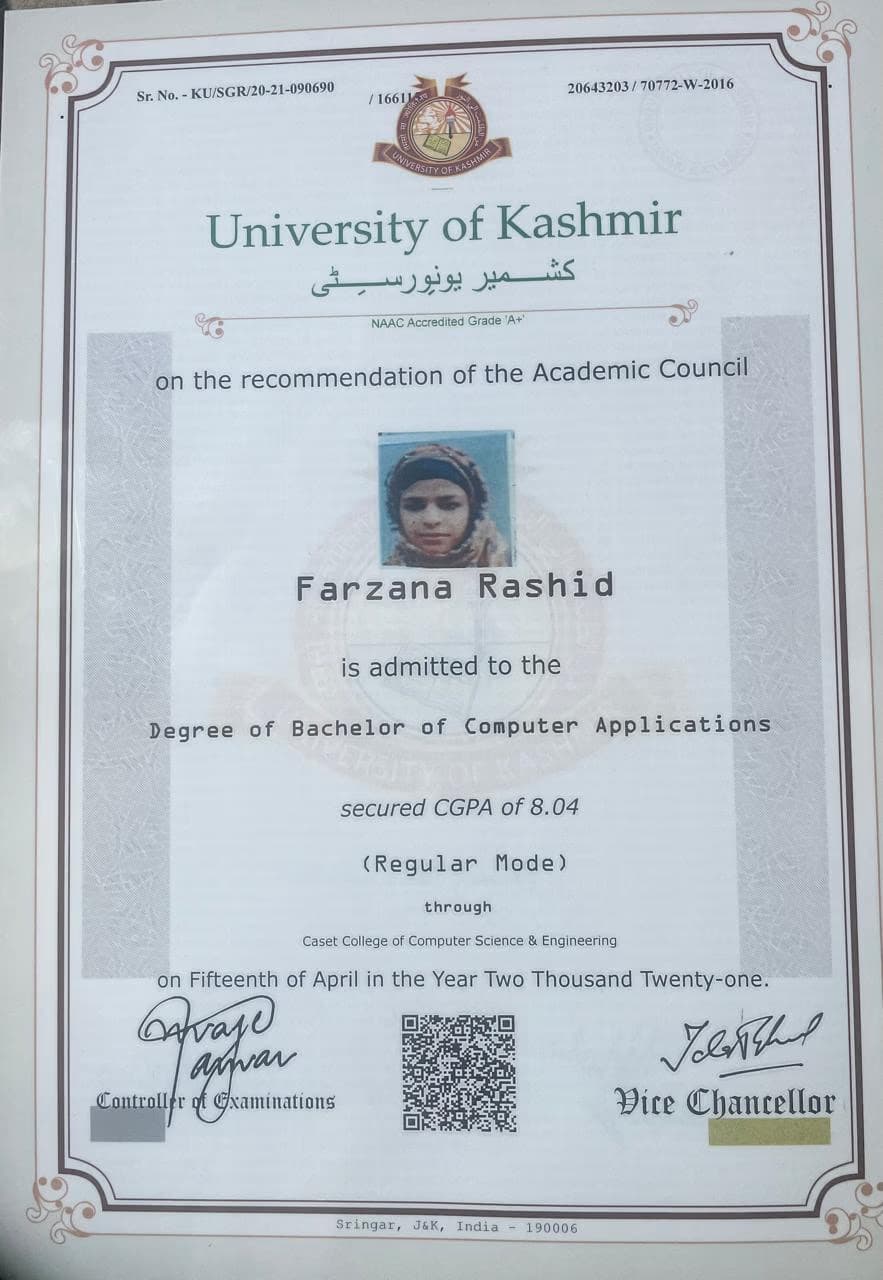 Farzana graduated from IGNOU