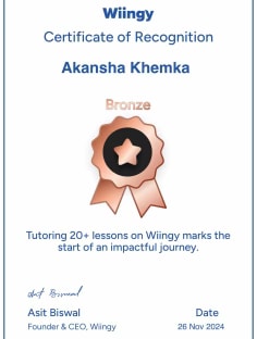 Profile photo of Akansha Khemka, undefined tutor at Wiingy