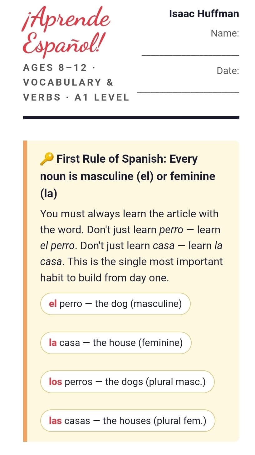 Spanish learning materials by Isaac