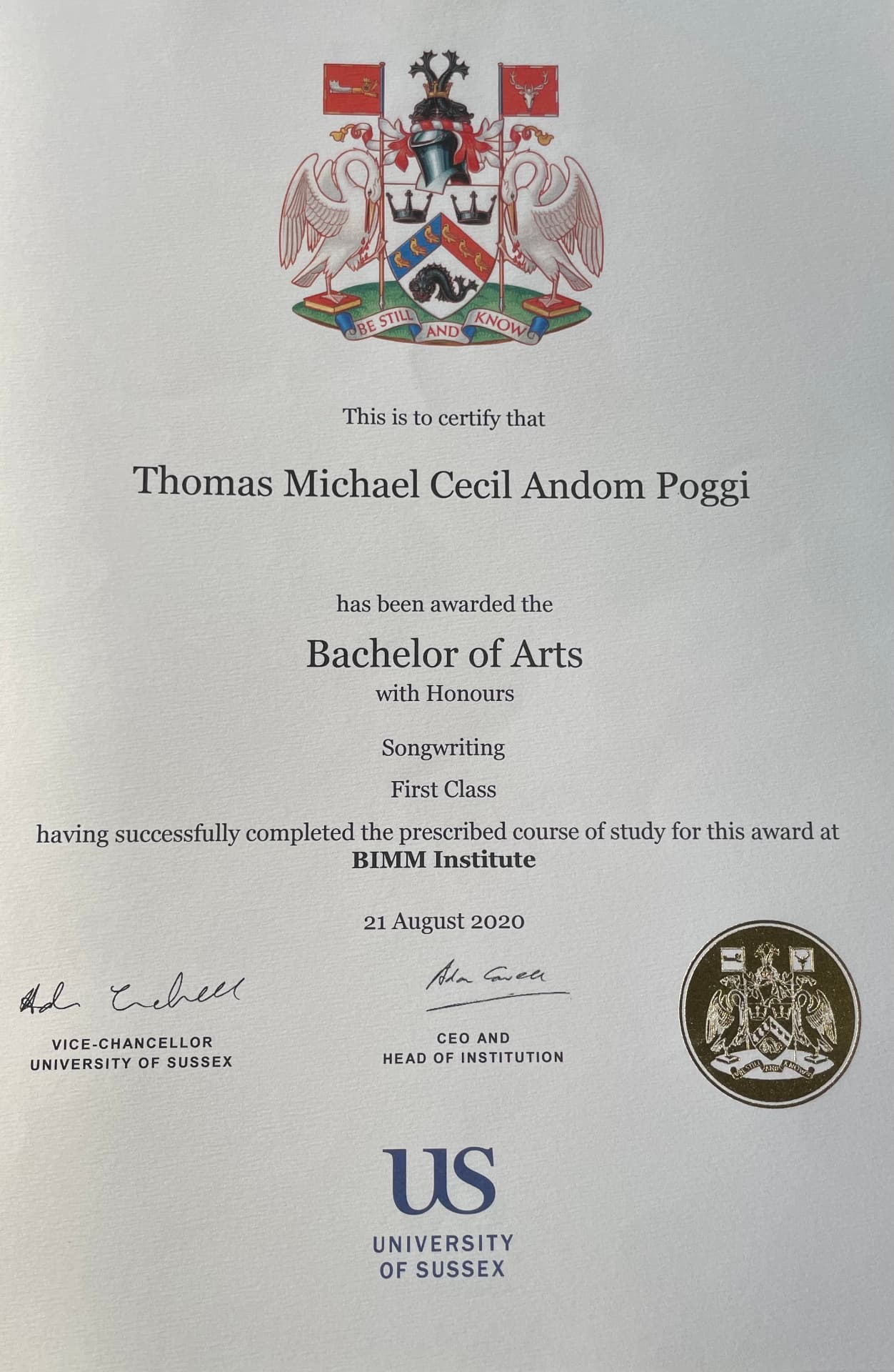 Thomas graduated from Access Creative College
