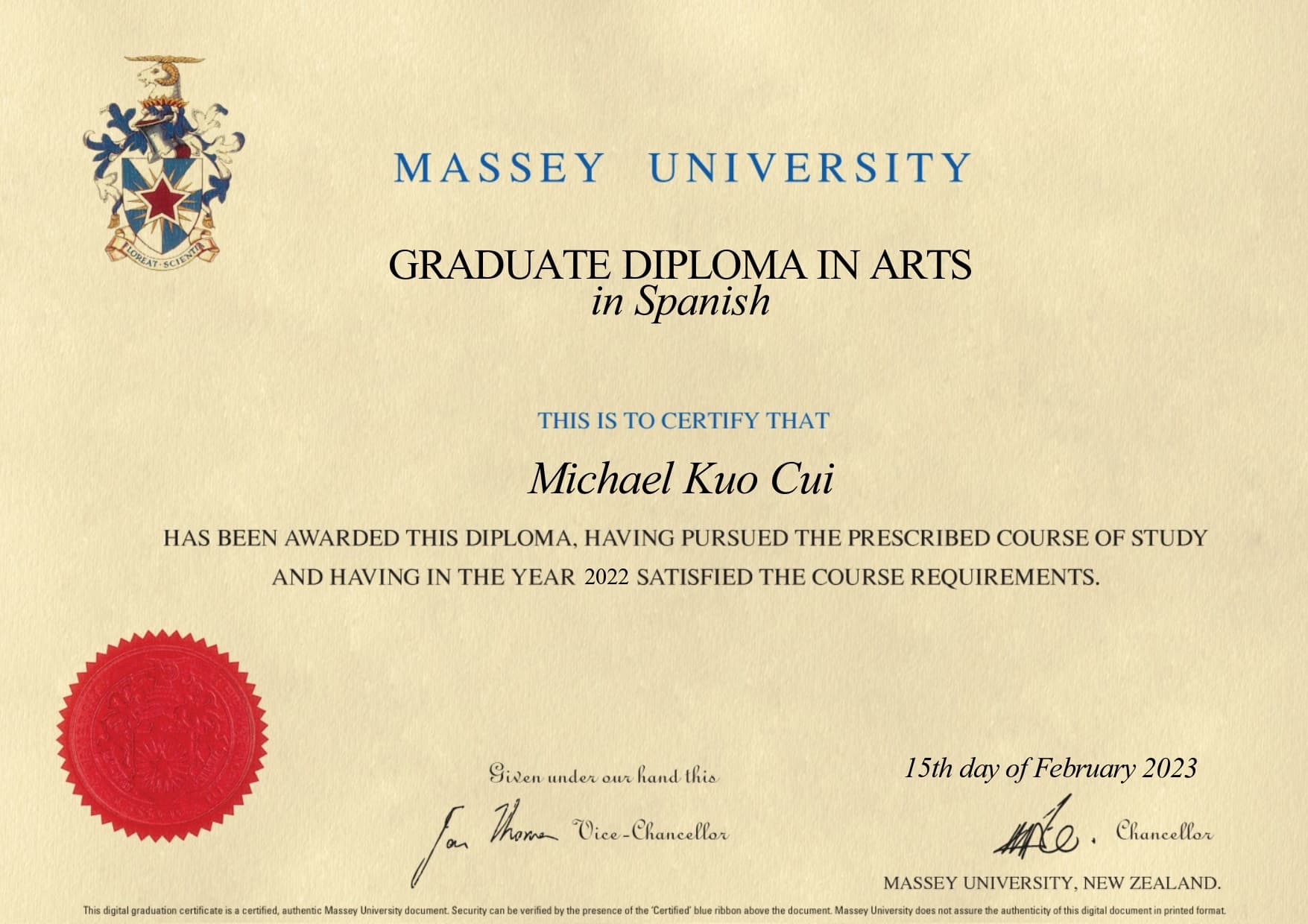 Michael graduated from Massey University