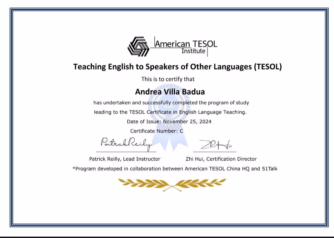 Andrea graduated from Wesleyan University - Philippines