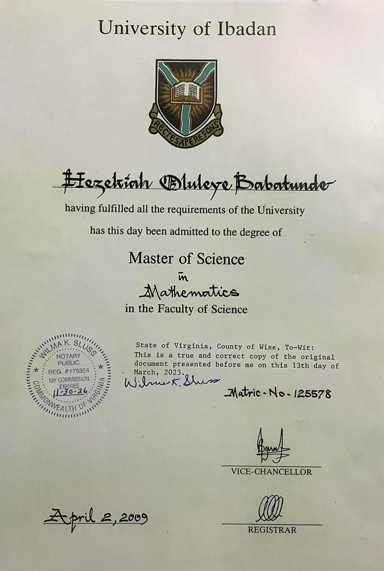 Oluleye graduated from University of Ibadan