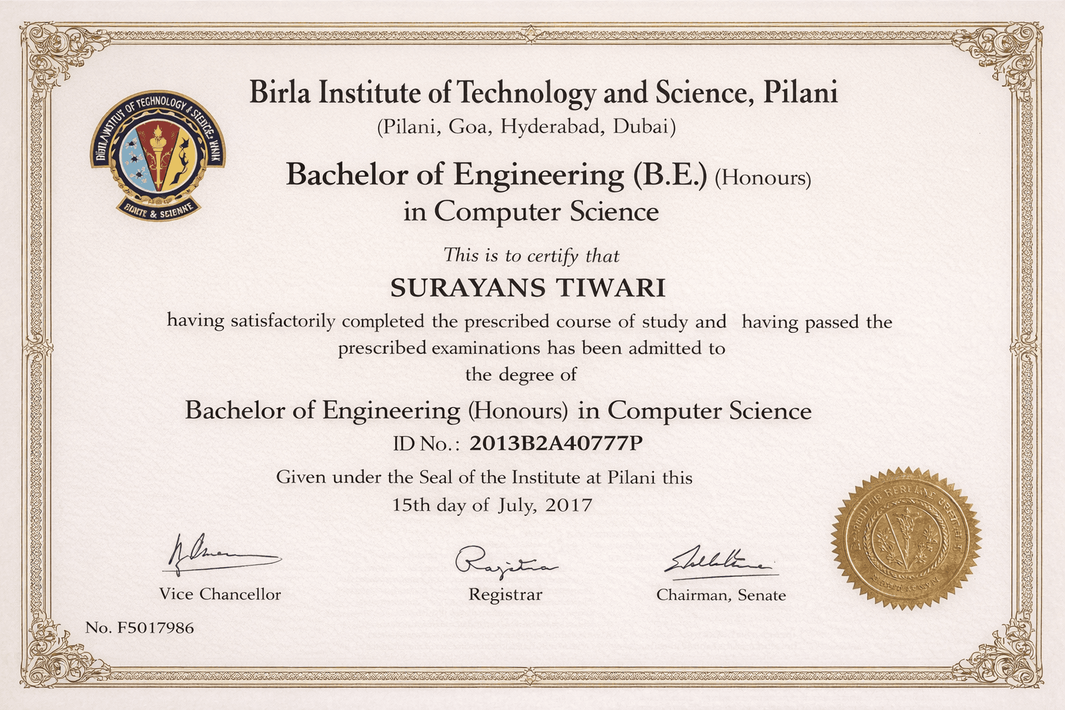 Surayans graduated from bits pilani
