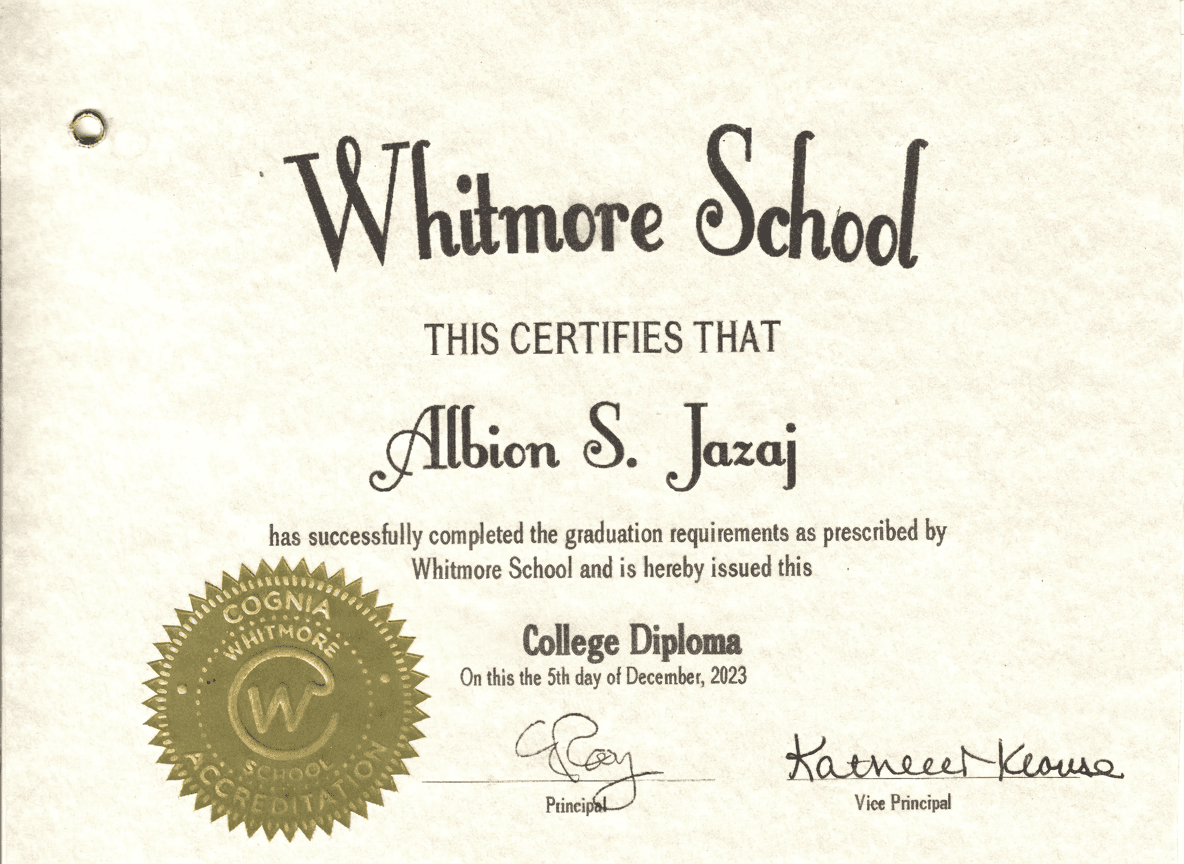 Albion graduated from Whitmore