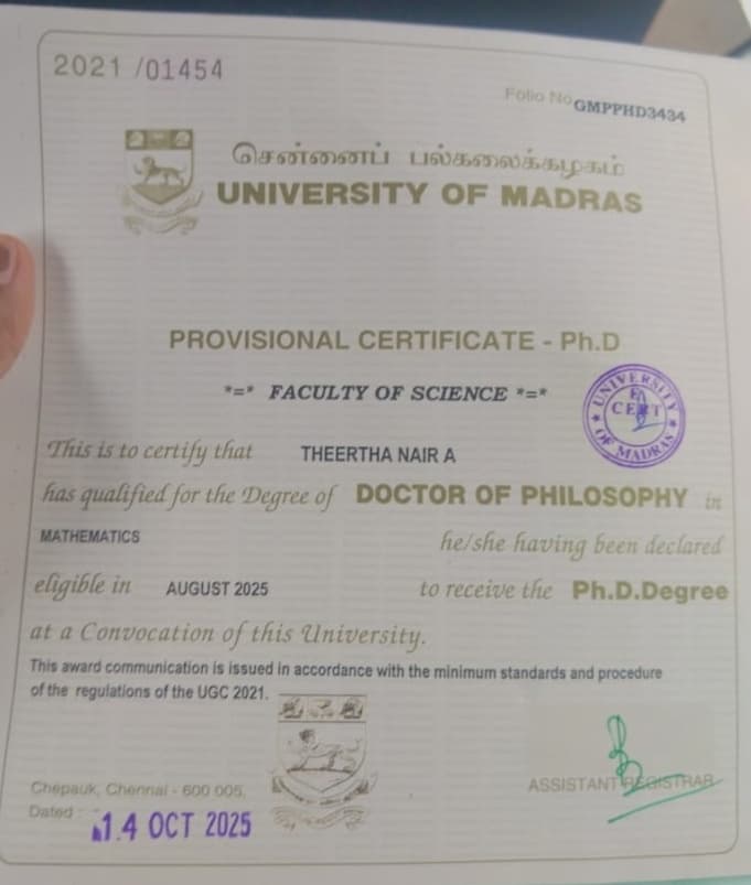 Dr. Theertha graduated from University of Madras