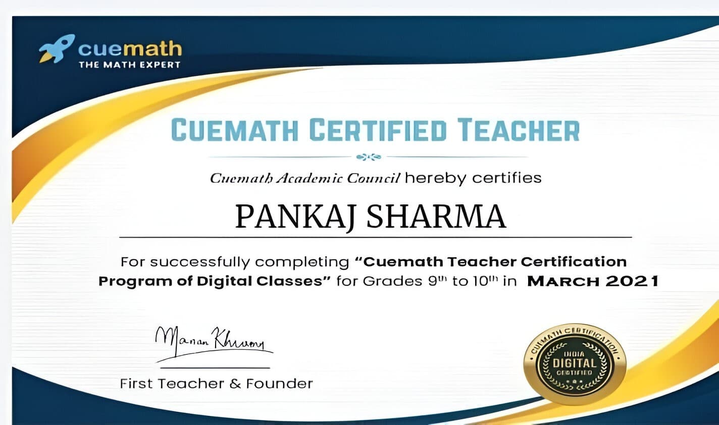 Verified degree or teaching certification of Aarav