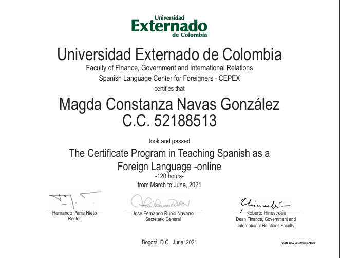 Constanza graduated from Universidad Externado de Colombia