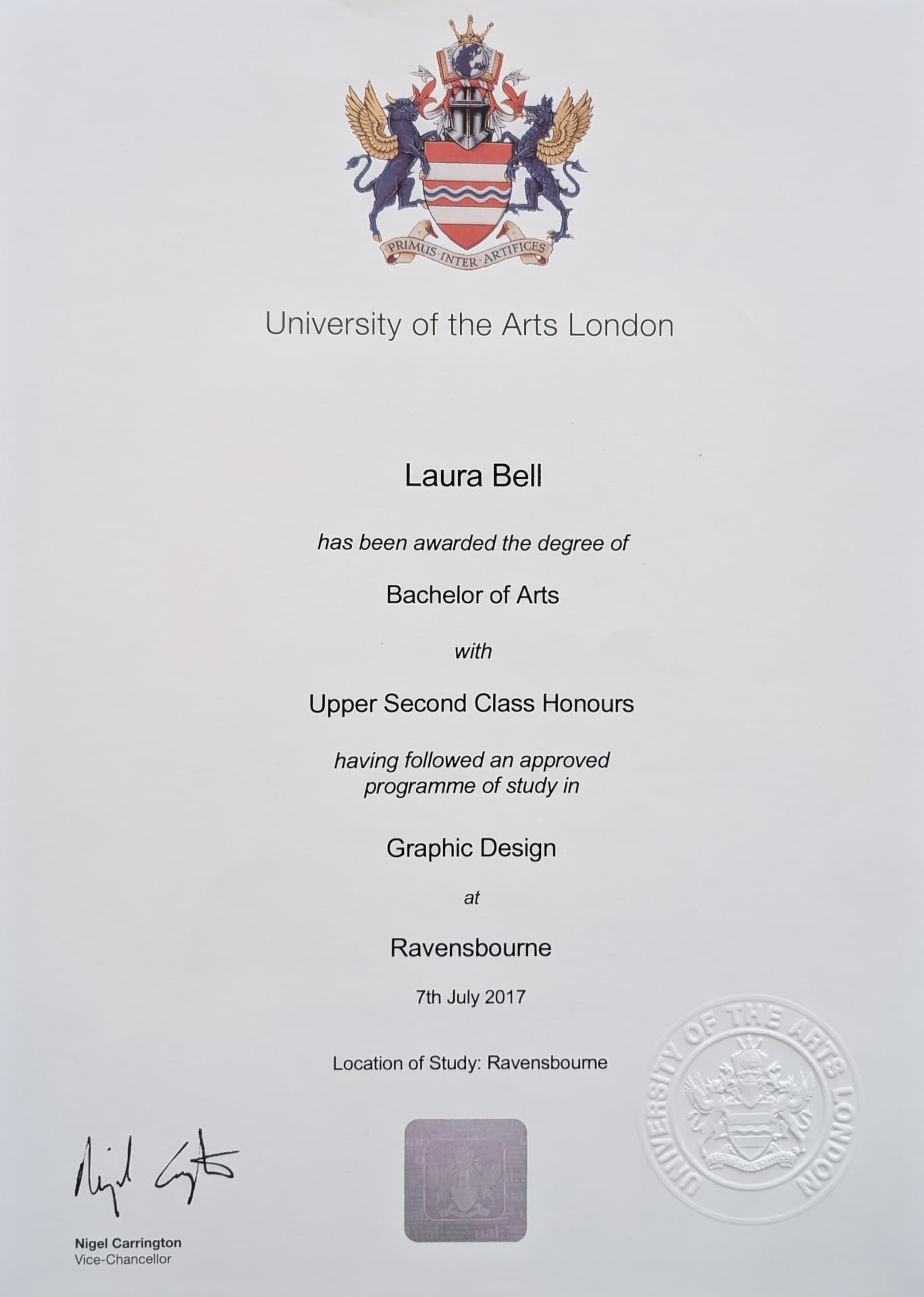 Laura graduated from Ravensbourne London