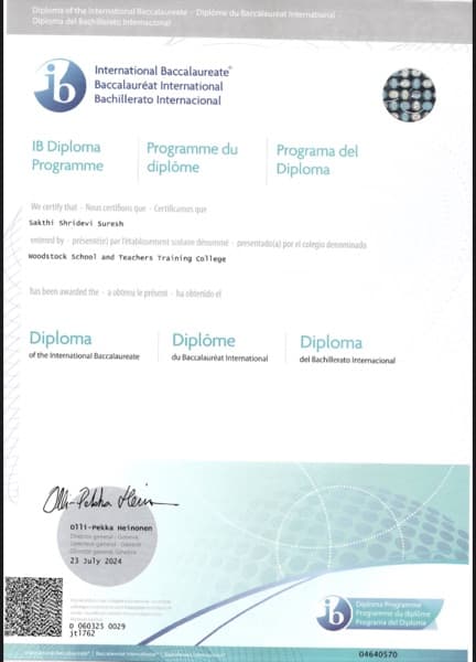 Sakthi Shridevi graduated from Woodstock school and teachers training college