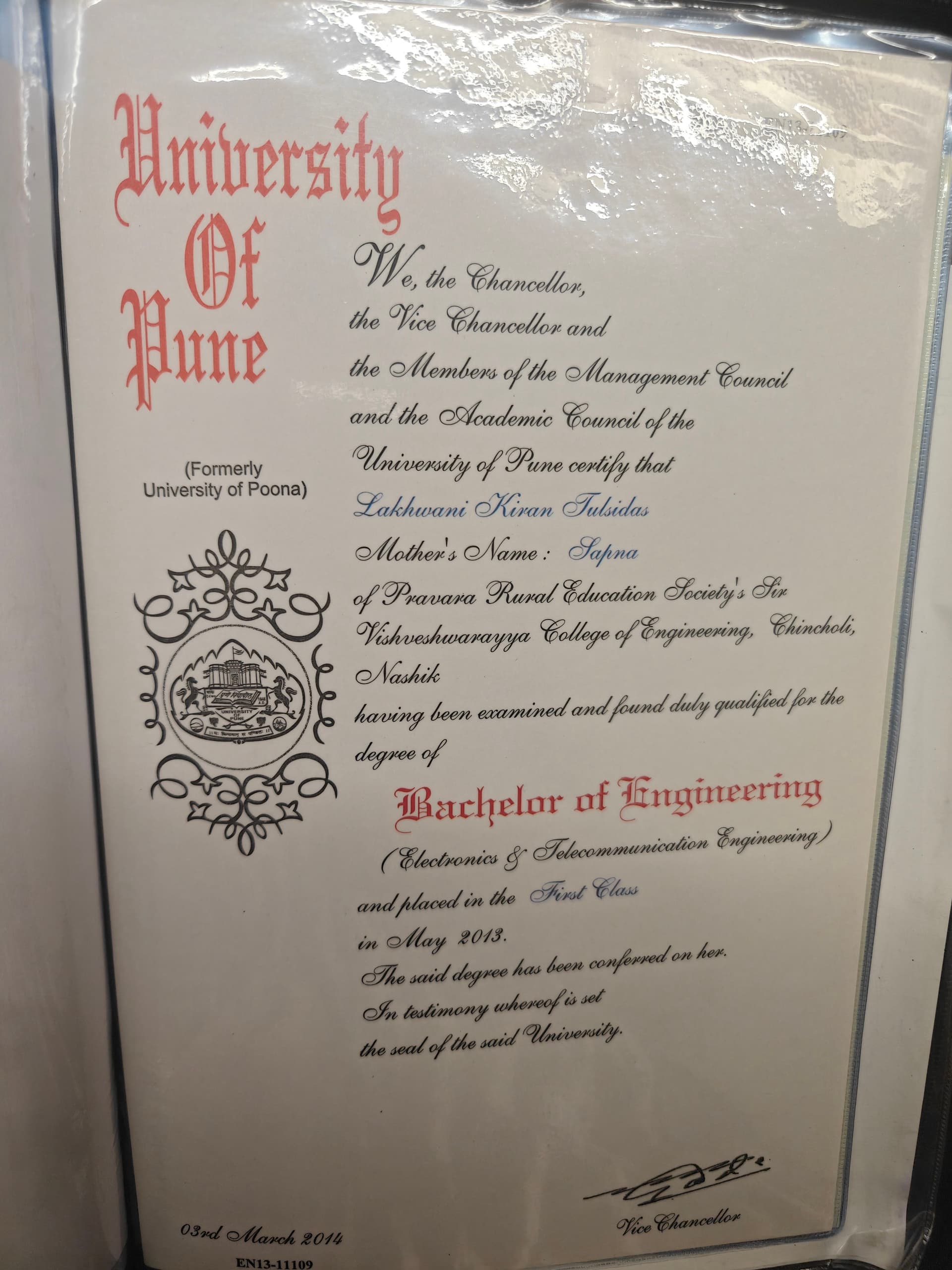 Kiran graduated from SVIT,Pune University