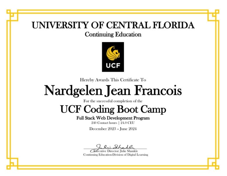 Nardgelen graduated from University Of Central Florida Bootcamps