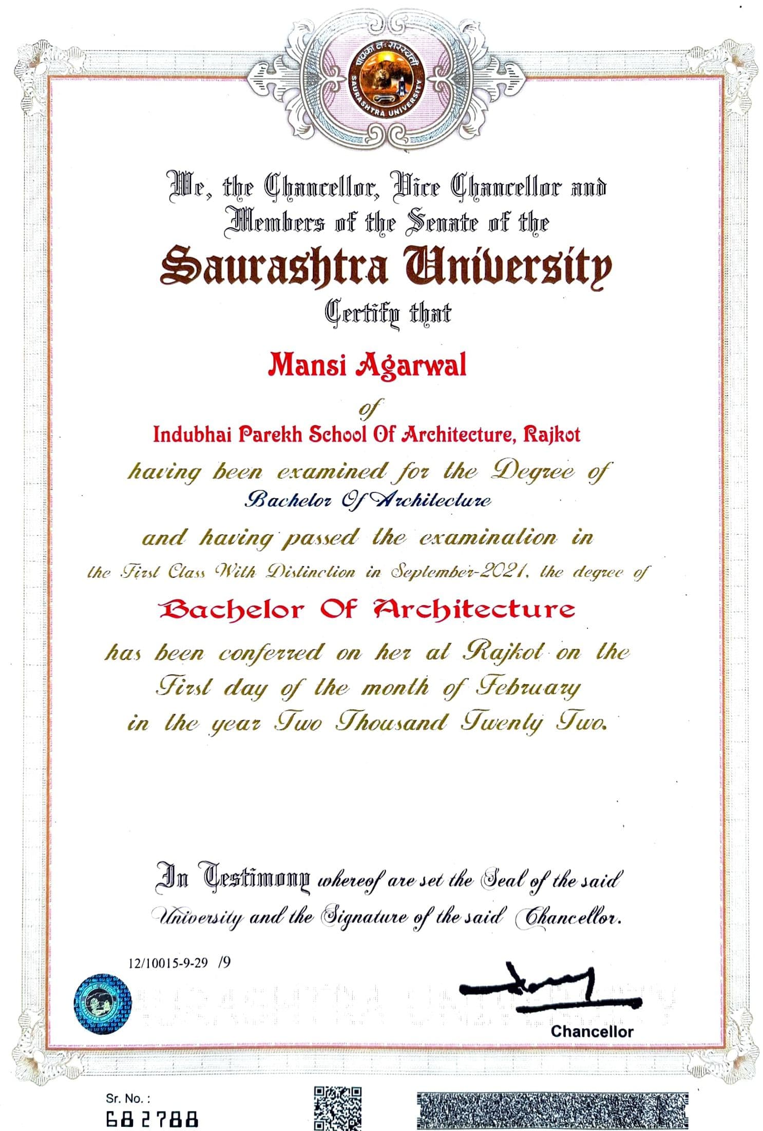 Mansi graduated from Indubhai Parekh School of Architecture
