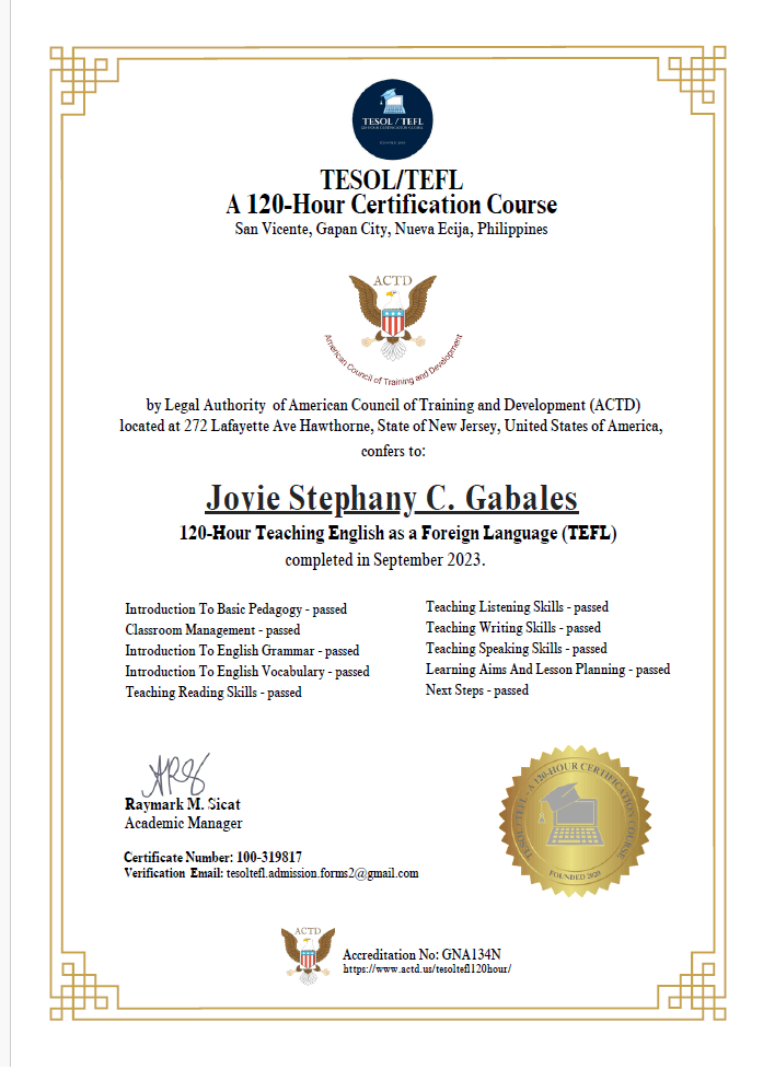 Jovie Stephany graduated from Roman C. Villalon Memorial Colleges Foundation Inc.