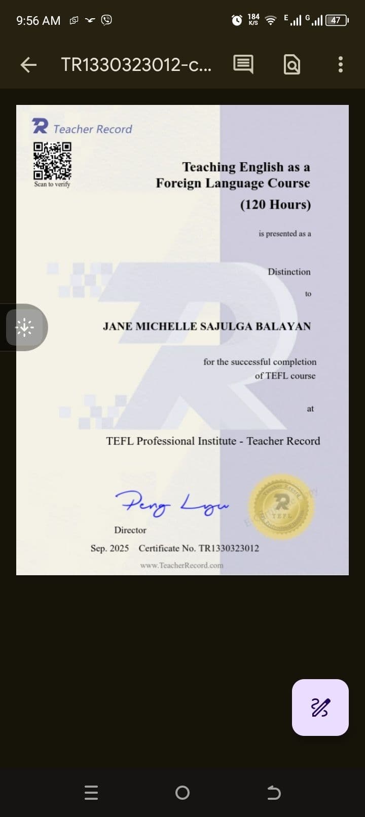 Jane Michelle graduated from DORSU