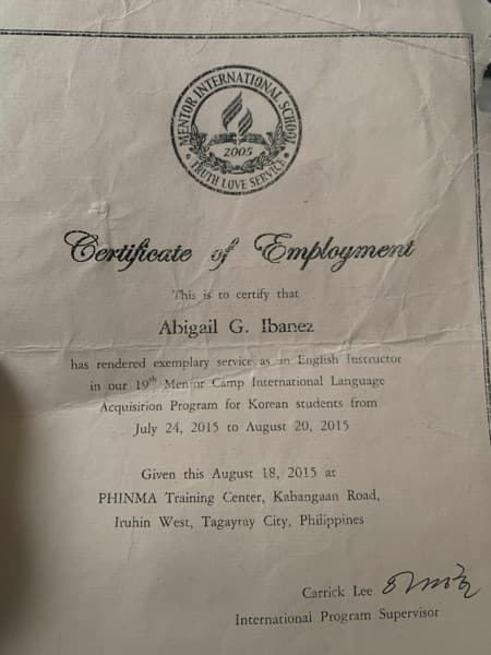 Abigail graduated from San Sebastian Recoletos de Cavite