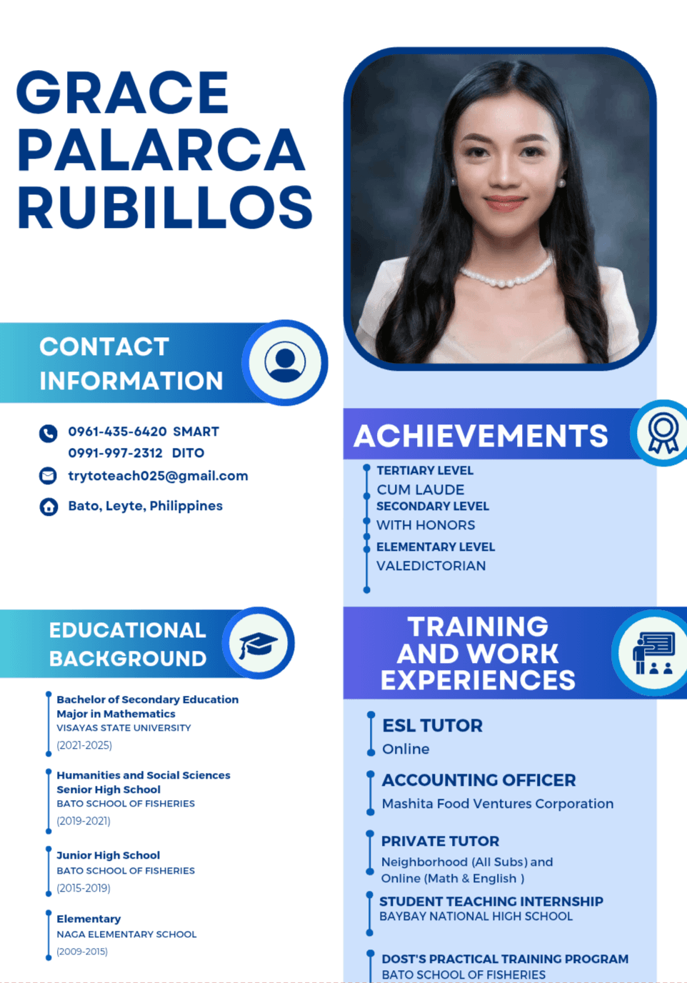 Grace graduated from Visayas State University