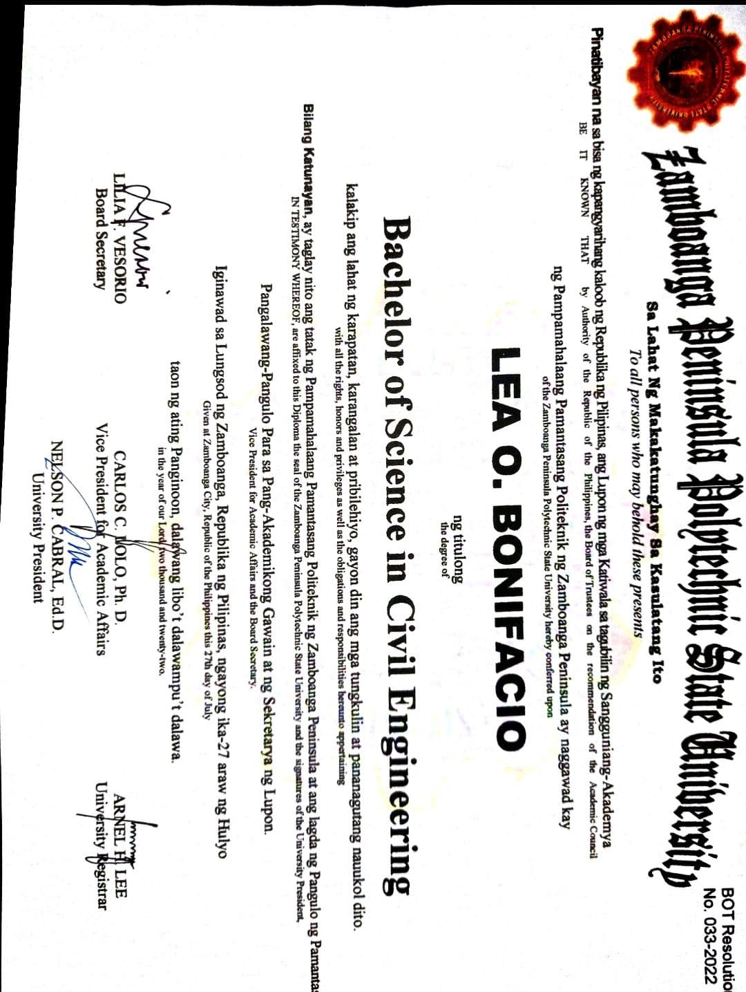 Leigh graduated from Zamboanga Peninsula Polytechnic State University