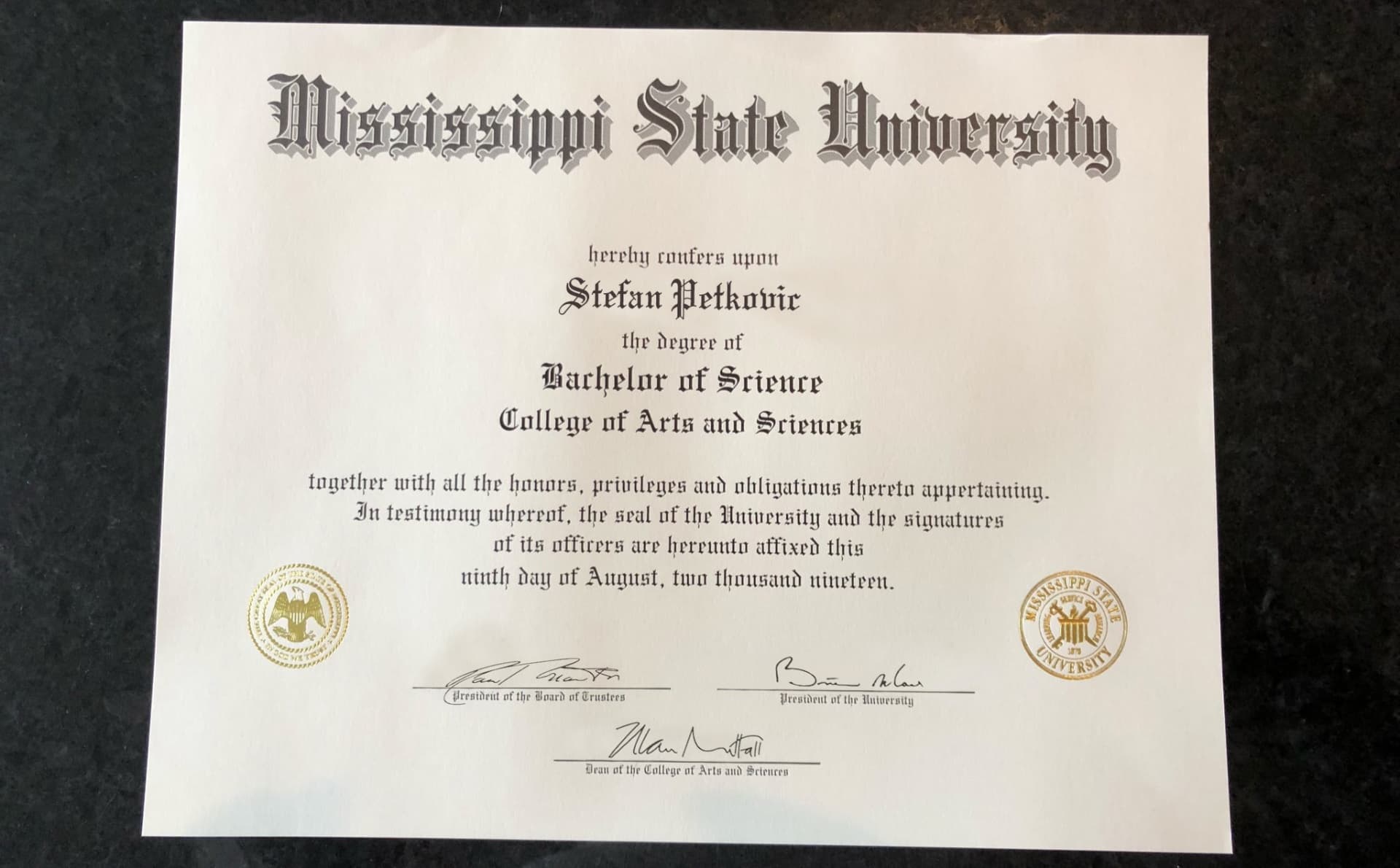 Stefan graduated from Mississippi State University