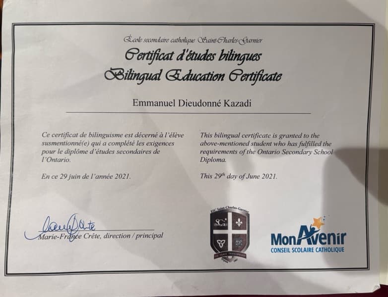 Emmanuel graduated from Saint Charles Garnier