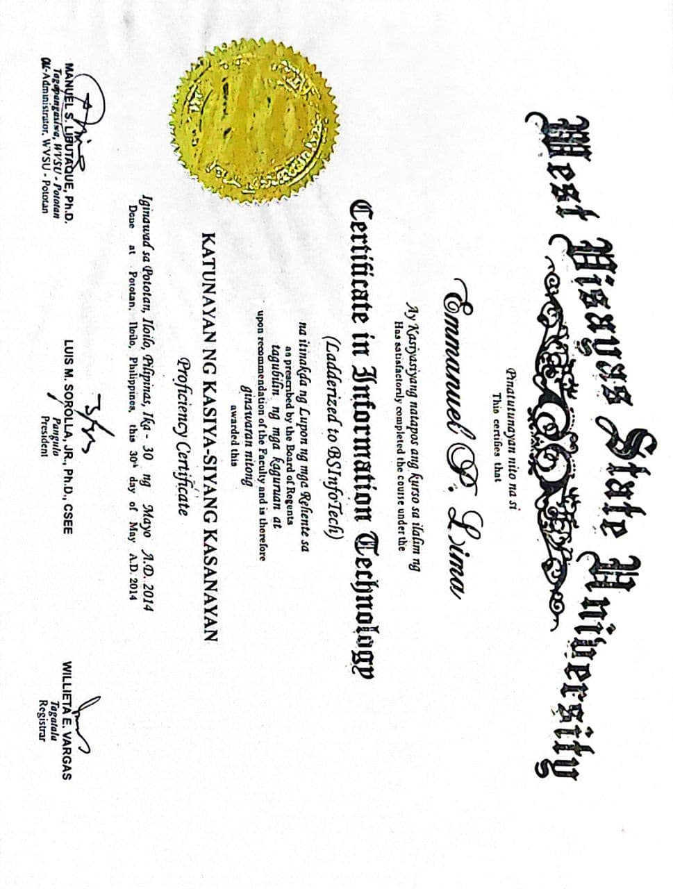 Emmanuel graduated from West Visayas State University