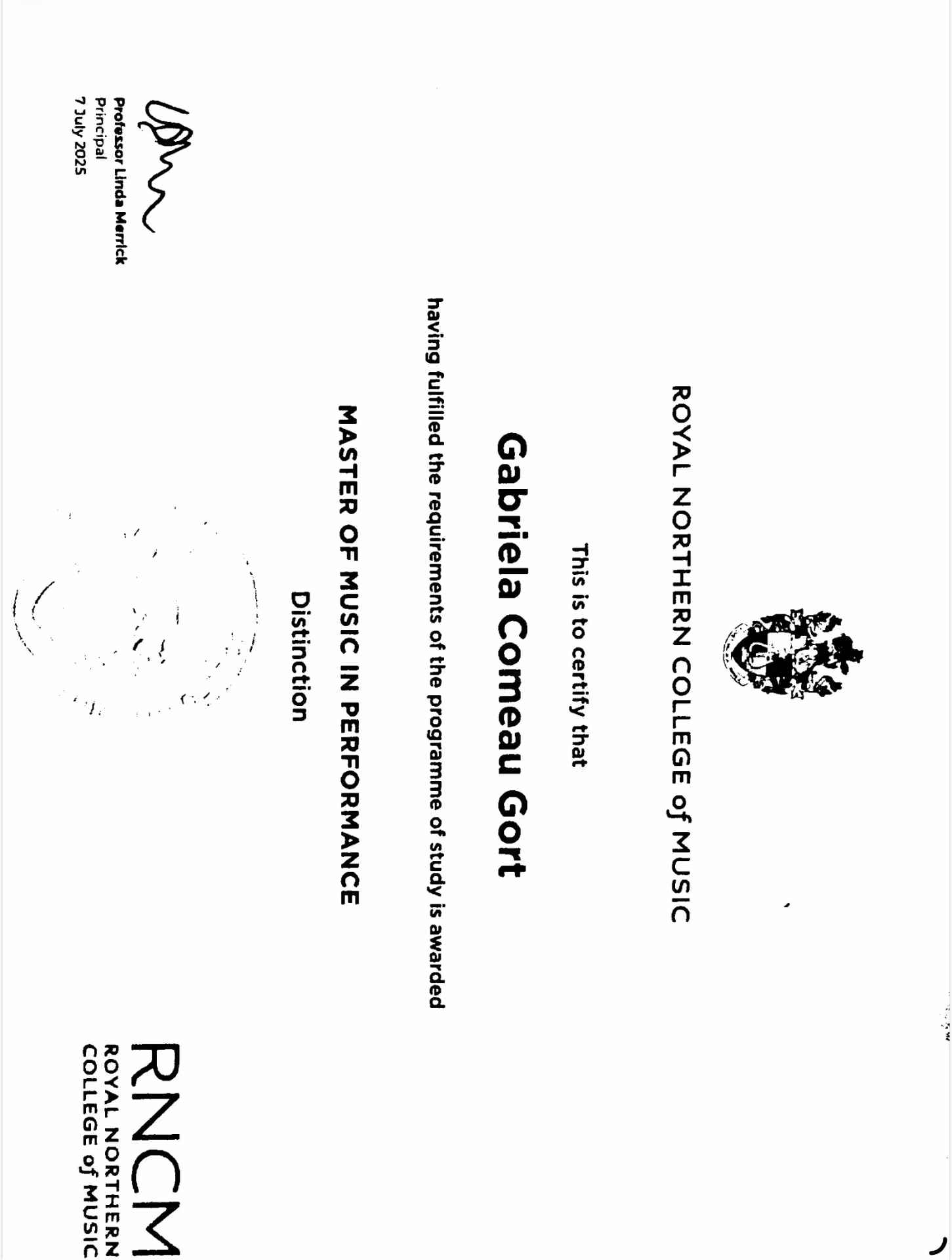 Gabriela graduated from Royal Northern College of Music