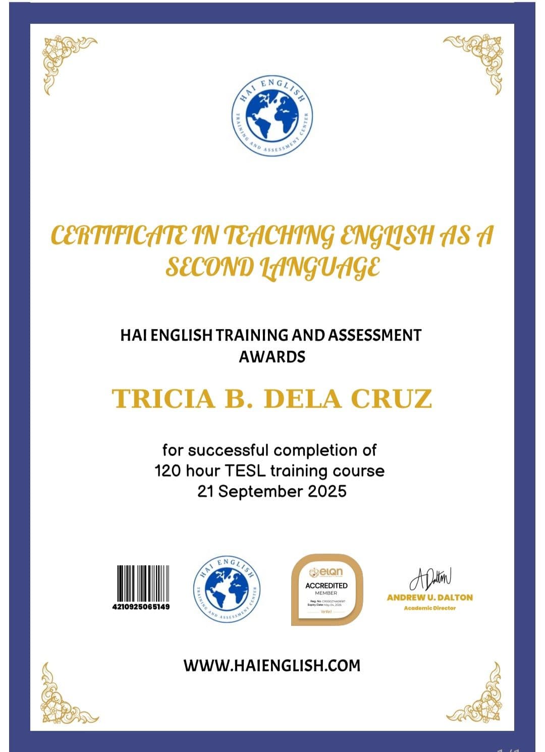 Tricia graduated from Tarlac State University