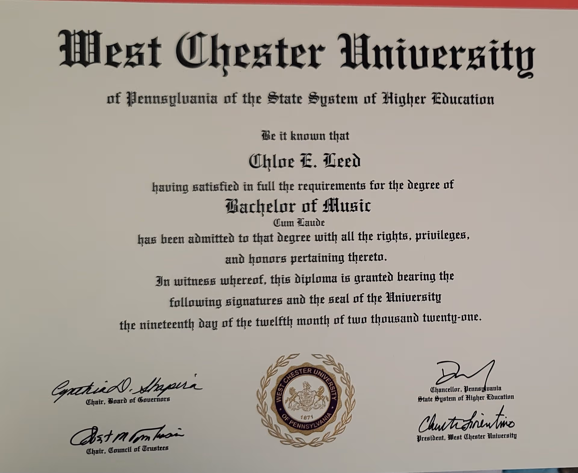 Chloe graduated from West Chester University