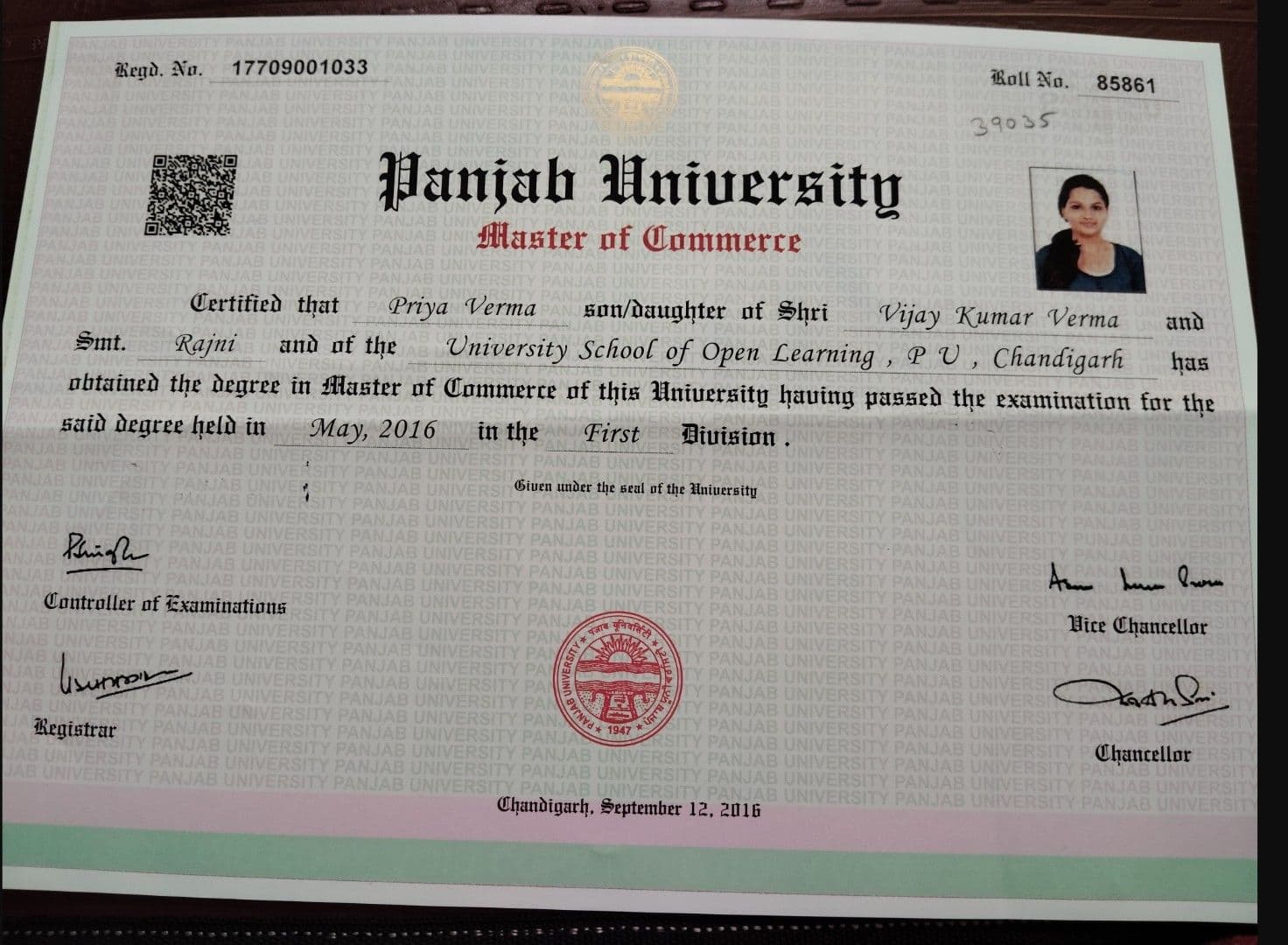 Priya graduated from Panjab University