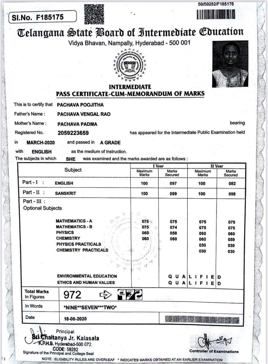 Pooja graduated from CBIT
