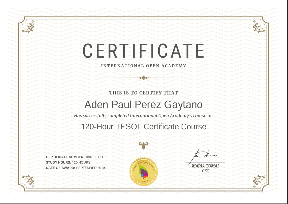 Aden Paul graduated from Southern Luzon State University