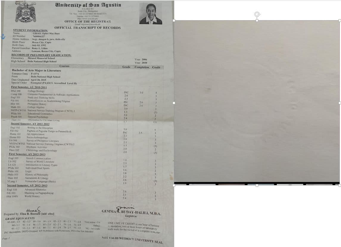 Ophel Mae graduated from University of San Agustin