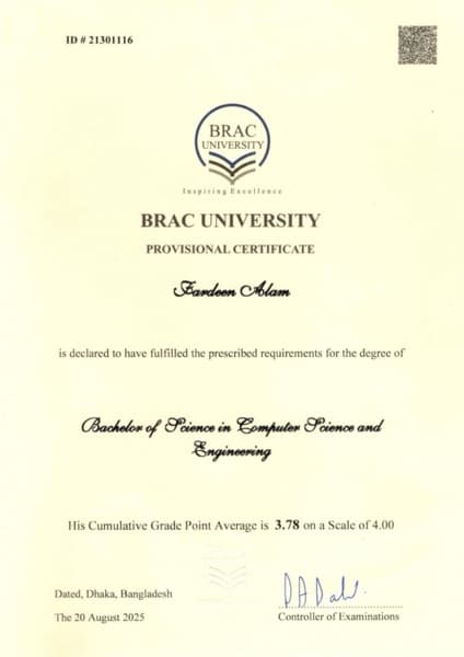 Fardeen graduated from BRAC University