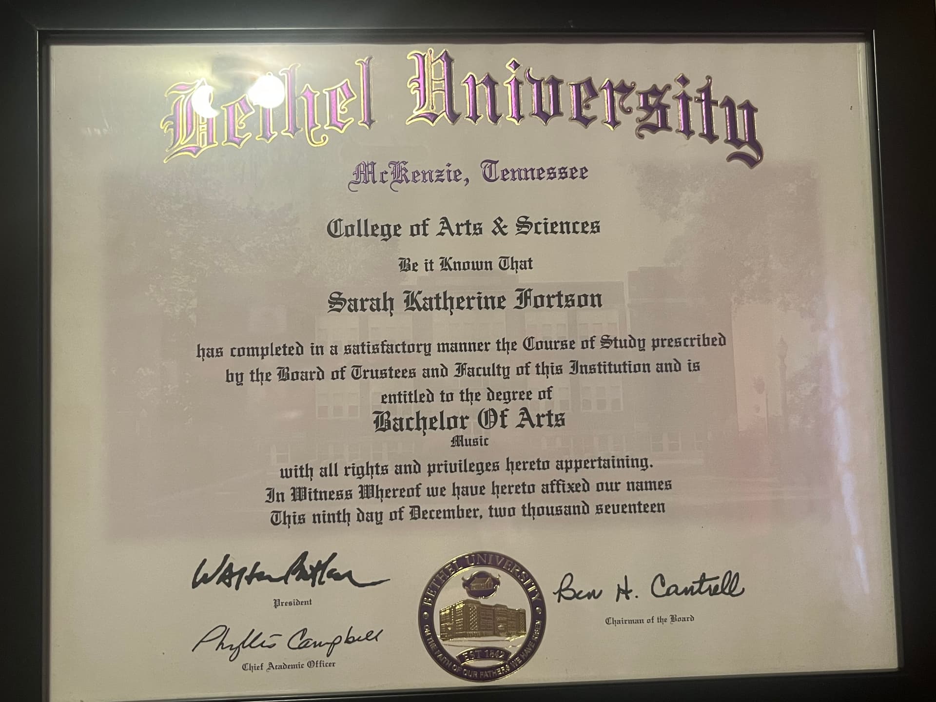 Sarah graduated from Bethel University