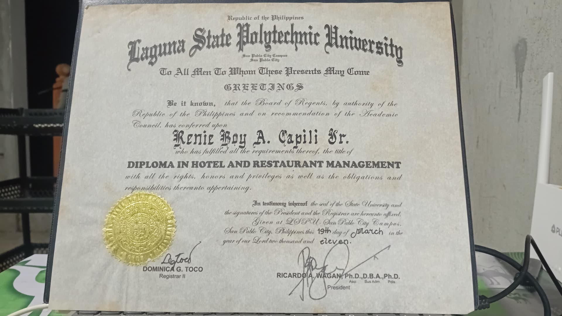 Renie Boy graduated from Laguna State Polytechnic University