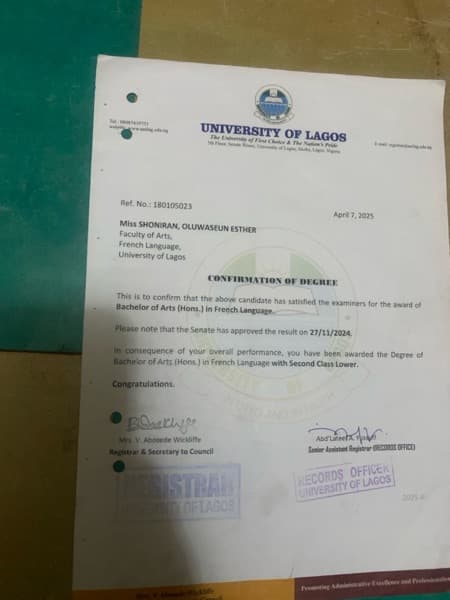 Oluwaseun graduated from University of Lagos