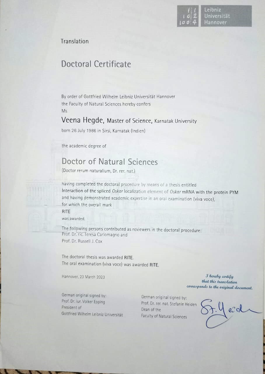 Veena graduated from Leibniz Universität Hannover