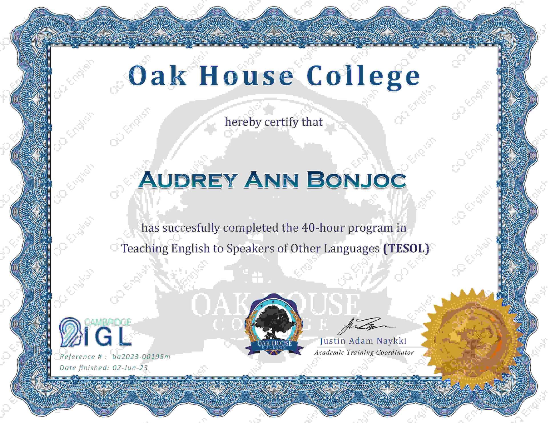 Audrey Ann graduated from Eastern Visayas State University- Ormoc City Campus