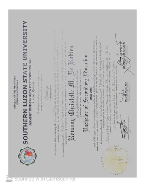 Ronamy Christelle graduated from Southern Luzon State University