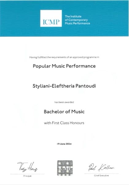 Stella graduated from The Institute of Contemporary Music Performance