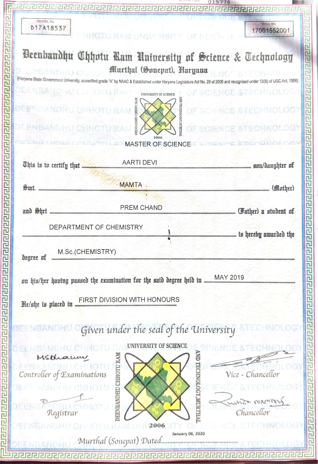 Aarti graduated from Indian institute of Science Education and Research