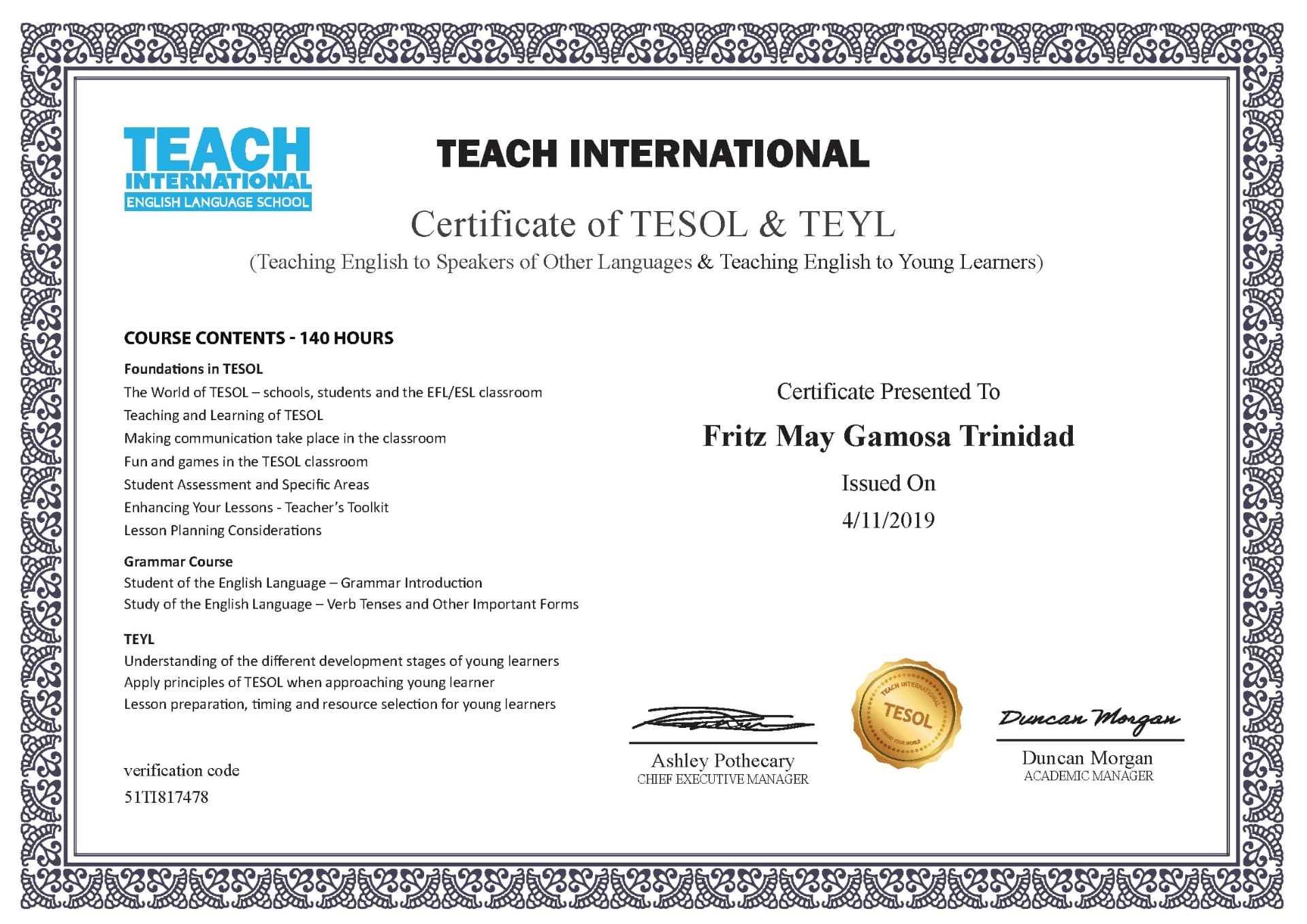 Fritz May graduated from Bacolod City College