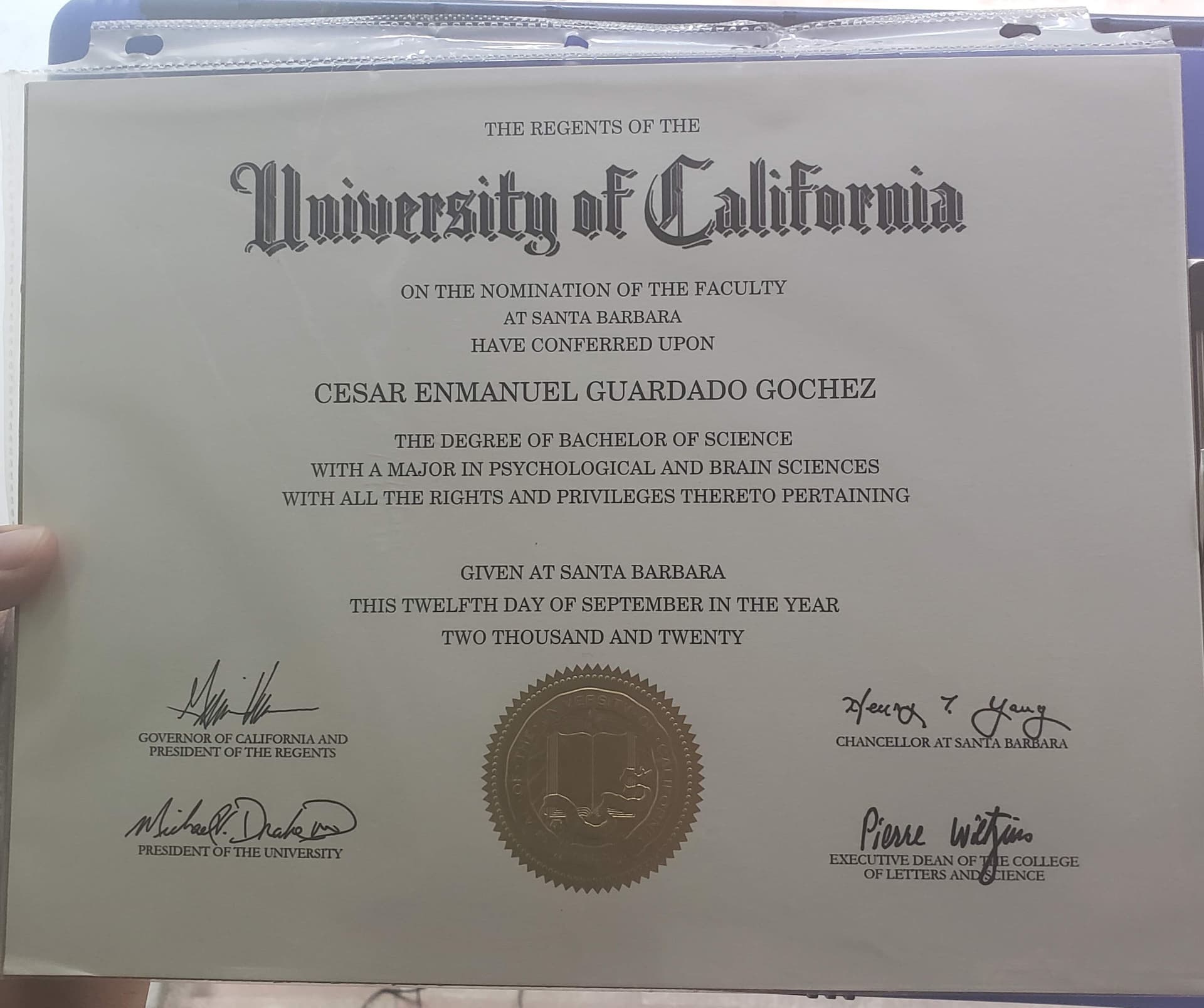 Cesar graduated from University of California, Santa Barbara