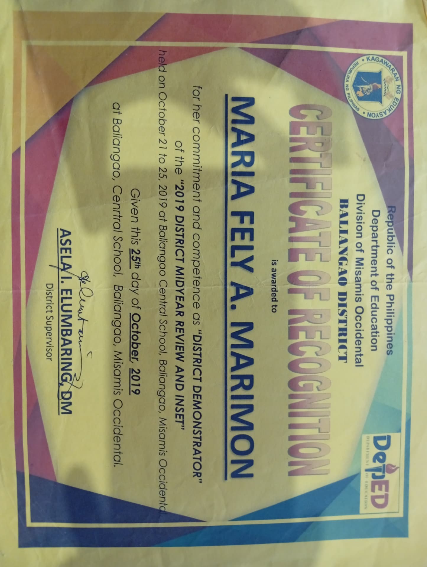 Fel graduated from Mindanao Polytechnic State College