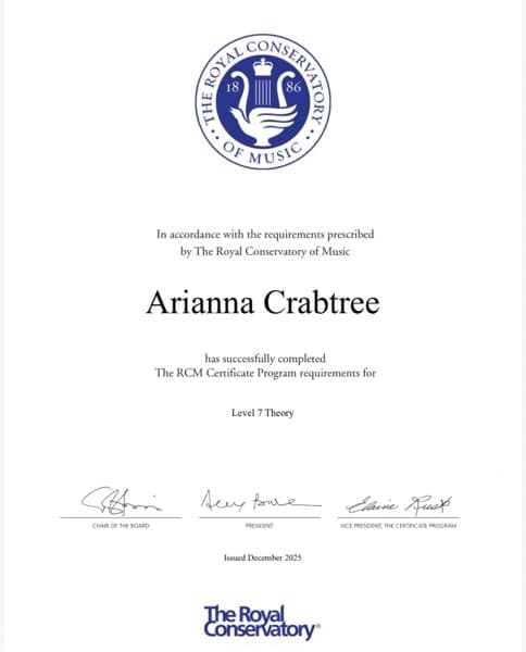 Arianna graduated from Royal Conservatory of Music