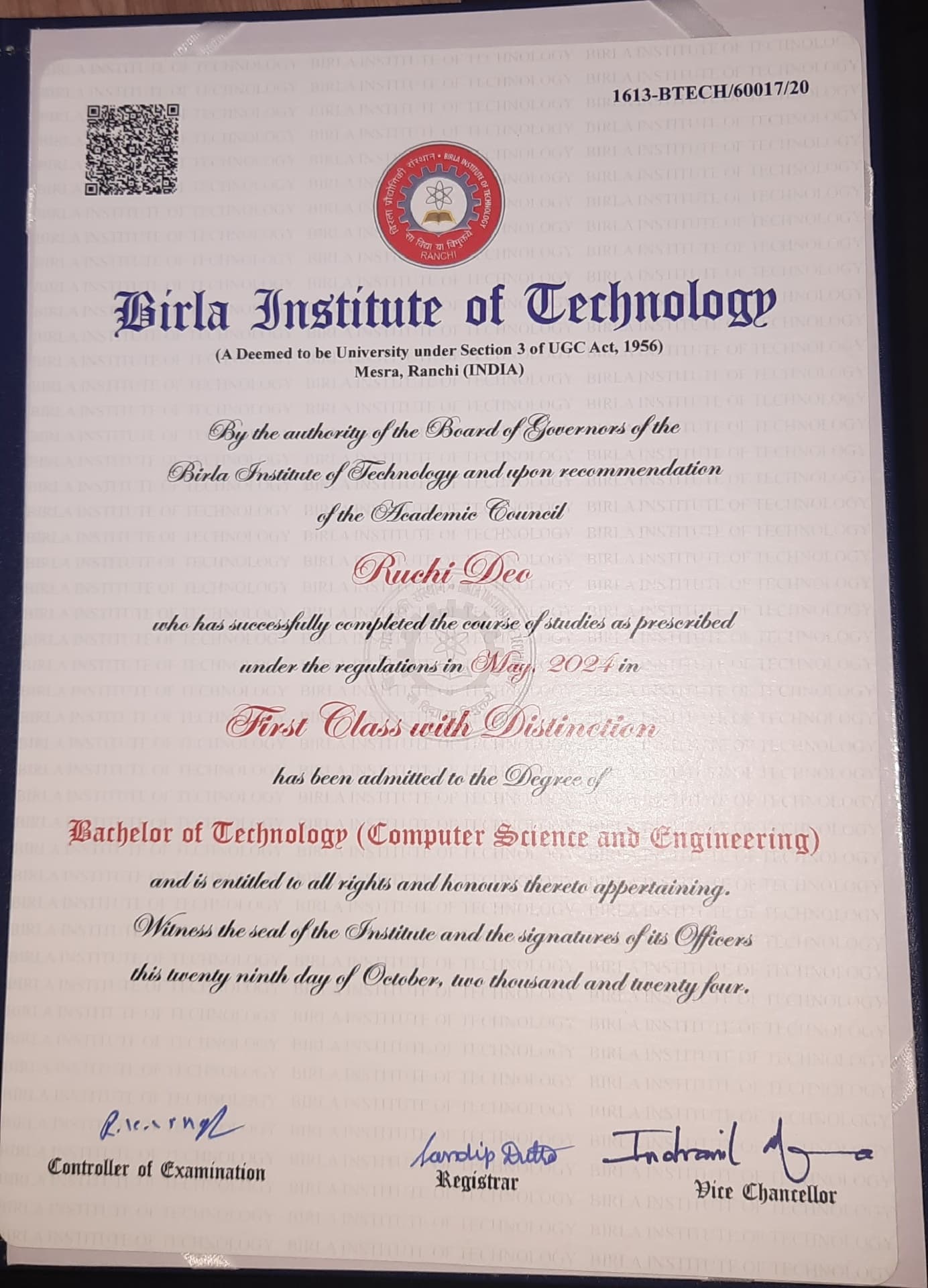 Ruchi graduated from Birla Institute of Technology Mesra