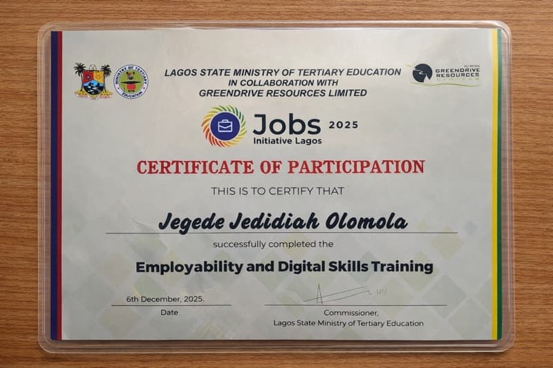 Jedidiah graduated from Lagos state university