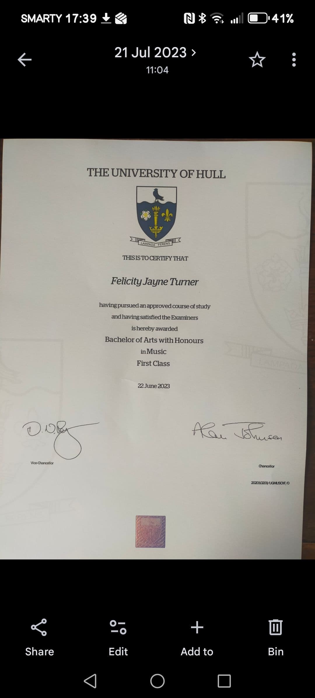 Felicity graduated from University of Hull